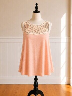 •True Freedom Peach Sleeveless Top with Crochet Detail